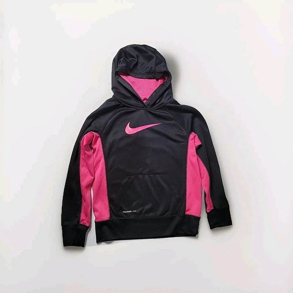Nike‎ Hoodie Sweatshirt Girls Youth Medium Pullover Black Pink Therma Fit Kids